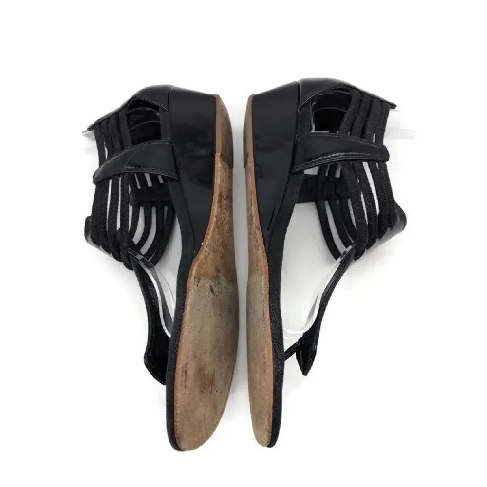 Donald‎ J Pliner Womens Ankle Cuff Sandals Black Thong Wedge Heel Zip Back 7.5 M
